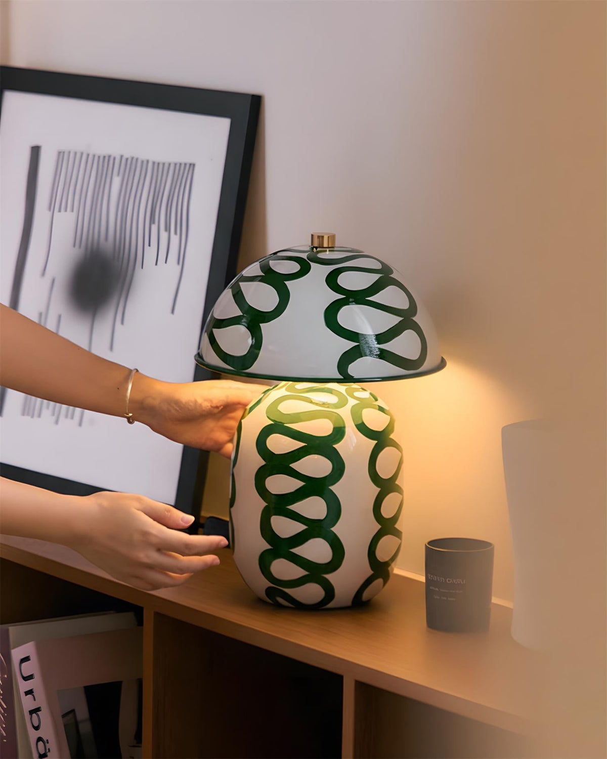 Sketch Curated Hand-Thrown Ceramic Table Lamp – illuminated warm ambiance setting