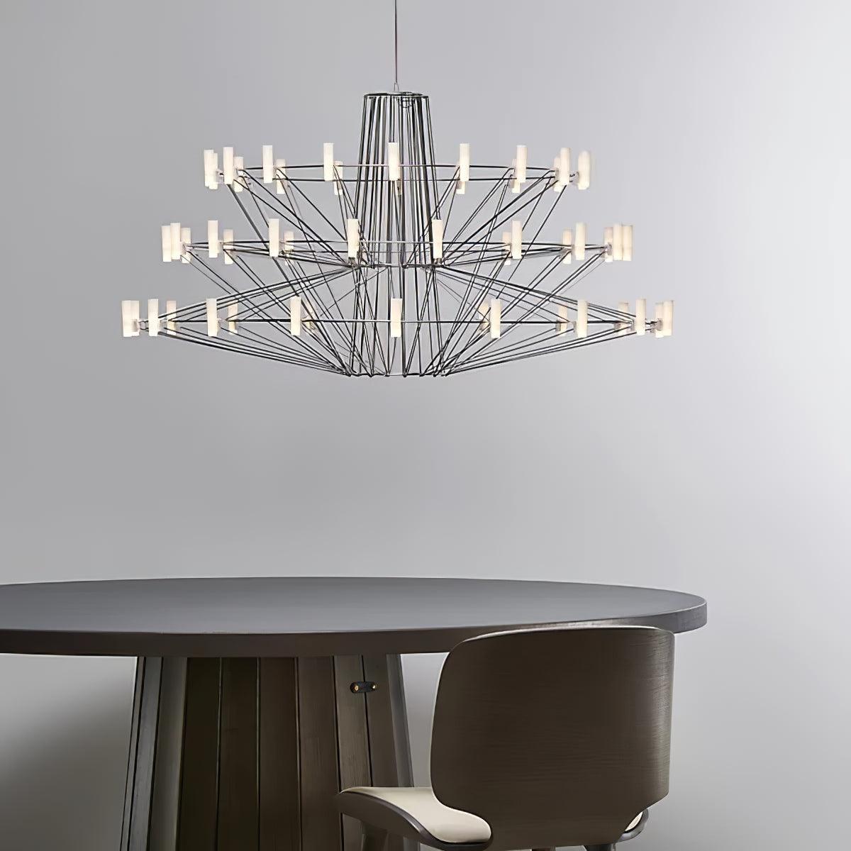 Sky Ballet Curated Optical Acrylic Chandelier installed in residential dining space