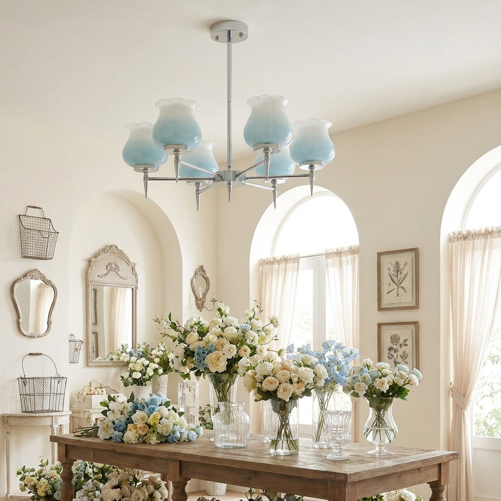 Mouth-Blown Frosted Glass craftsmanship detail on Skylin Curated Mouth-Blown Frosted Glass Chandel