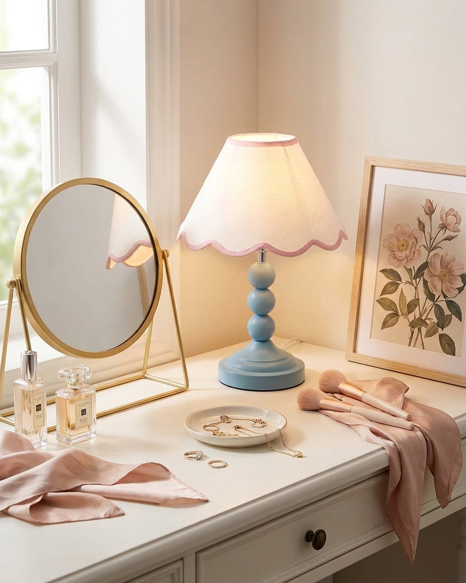 Skylisse Curated Iron & Glass Table Lamp – illuminated warm ambiance setting
