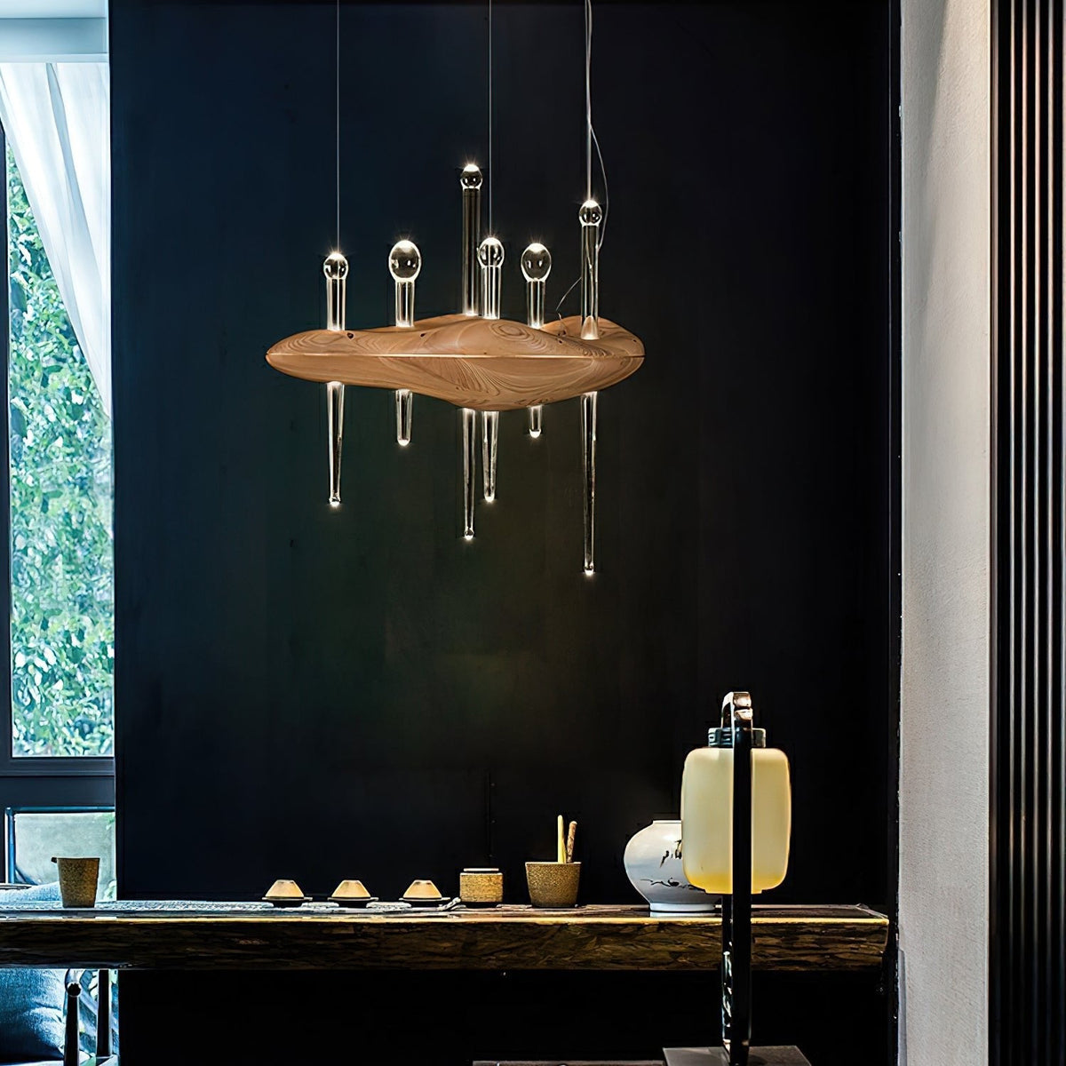 Skyward Thorn Curated Mouth-Blown Frosted Glass installed in residential dining space