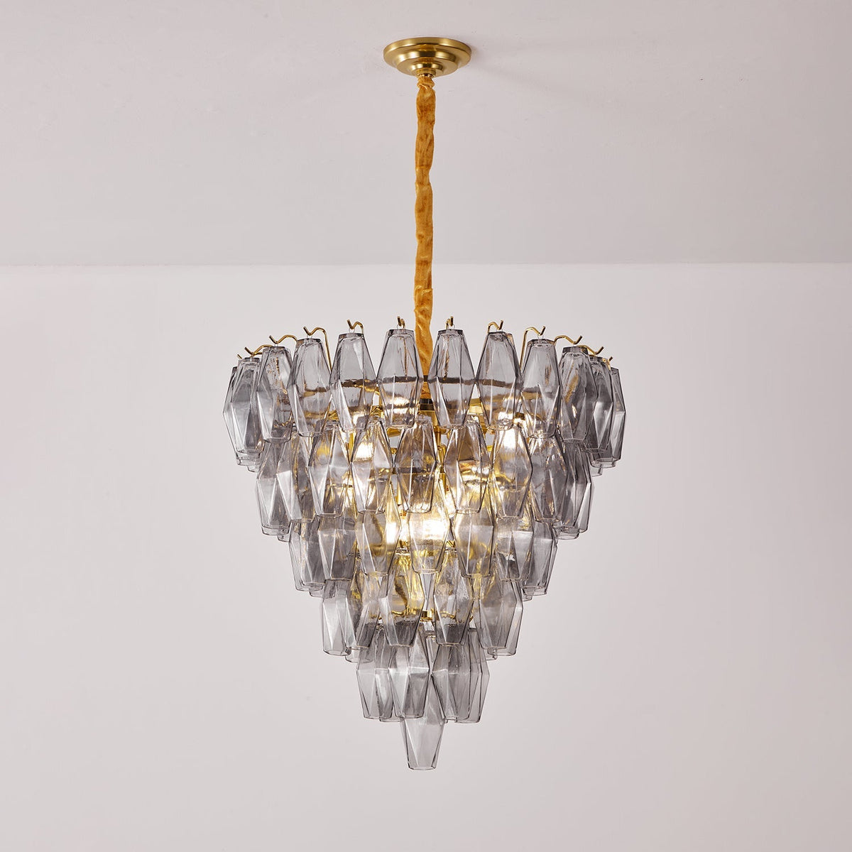 Smoke Gray Empire Curated Mouth-Blown Frosted Gl – full fixture elevation view