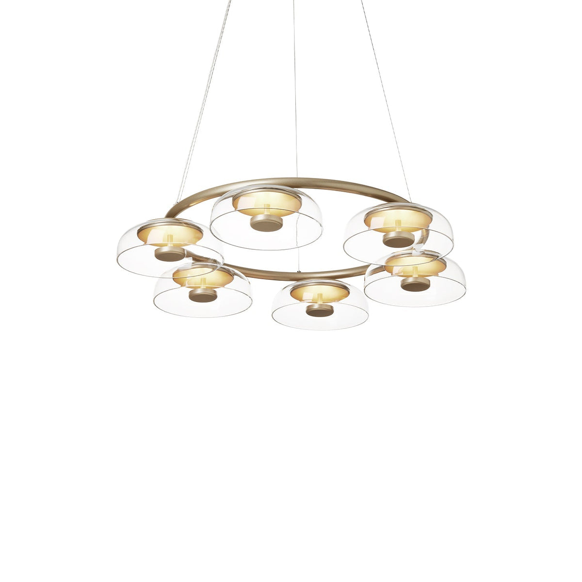 Solara Curated Mouth-Blown Frosted Glass Chandel – illuminated warm ambiance setting #1