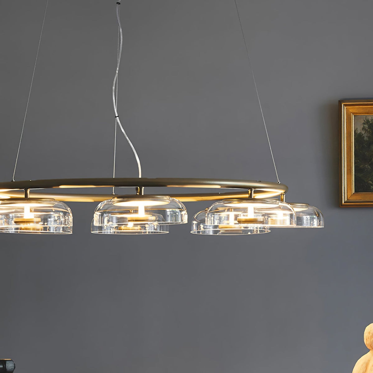 Solara Curated Mouth-Blown Frosted Glass Chandel – full fixture elevation view