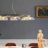 Solara Curated Mouth-Blown Frosted Glass Chandel – spatial dining room perspective