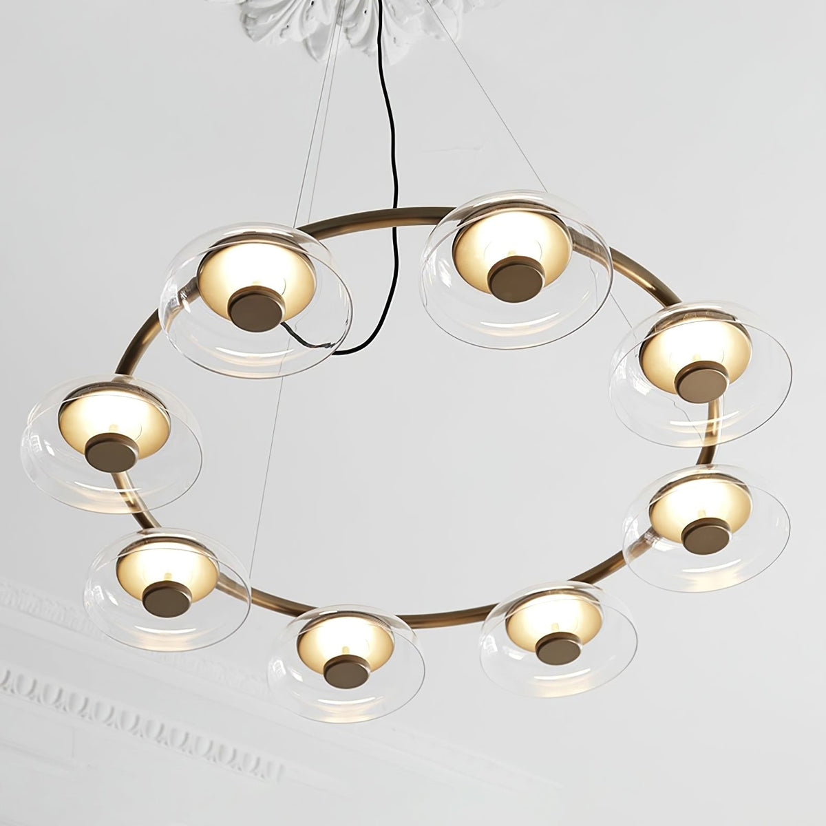 Solara Curated Mouth-Blown Frosted Glass Chandel – structural canopy joint detail