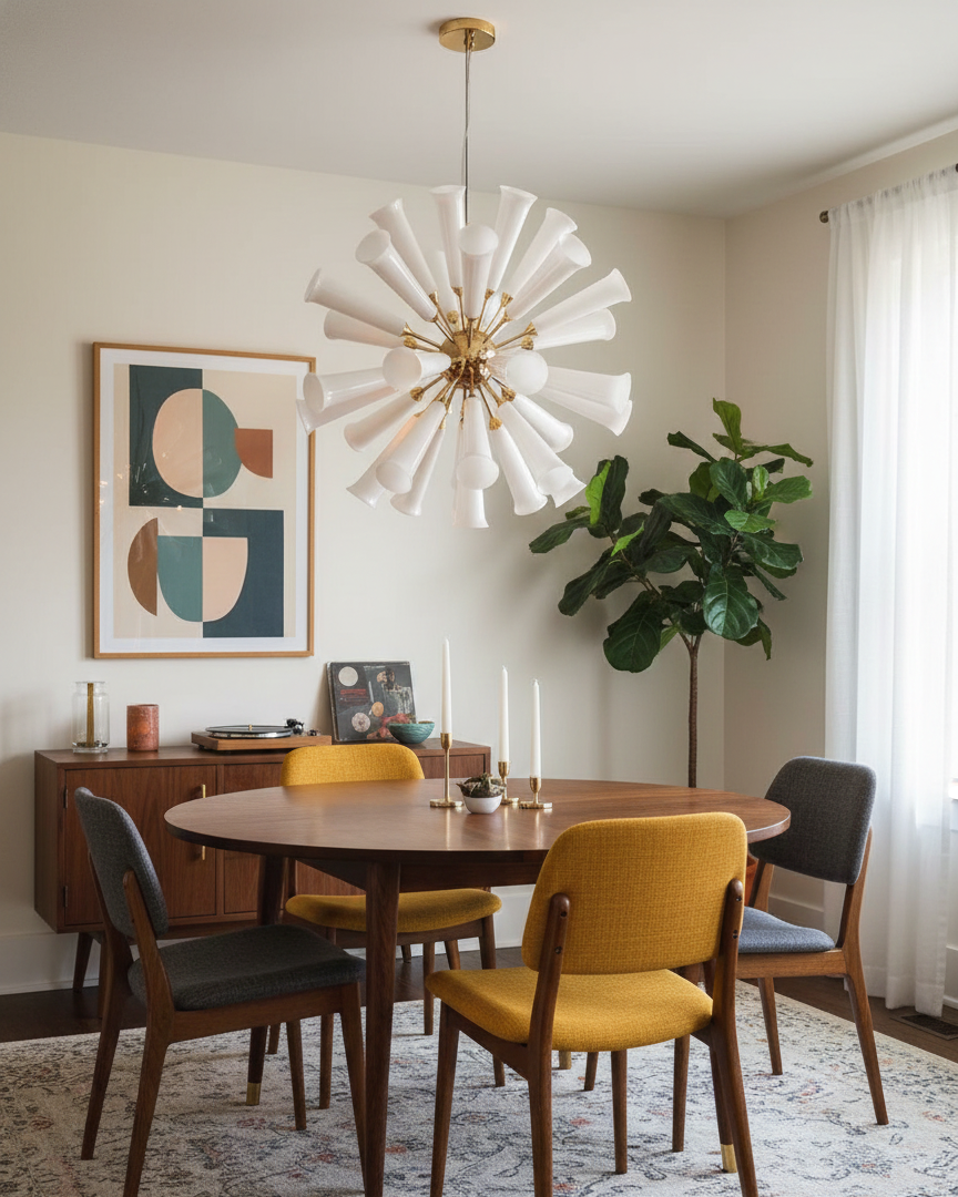 Solaria Bloom Curated Mouth-Blown Frosted Glass installed in residential dining space