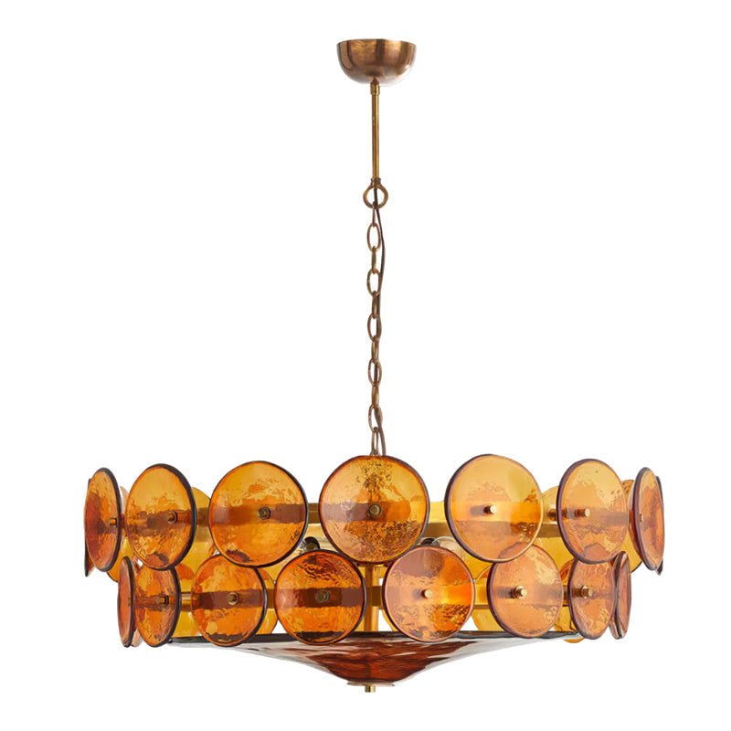 Solaris Disc Murano Curated Amber Art Glass Chan – spatial dining room perspective #1