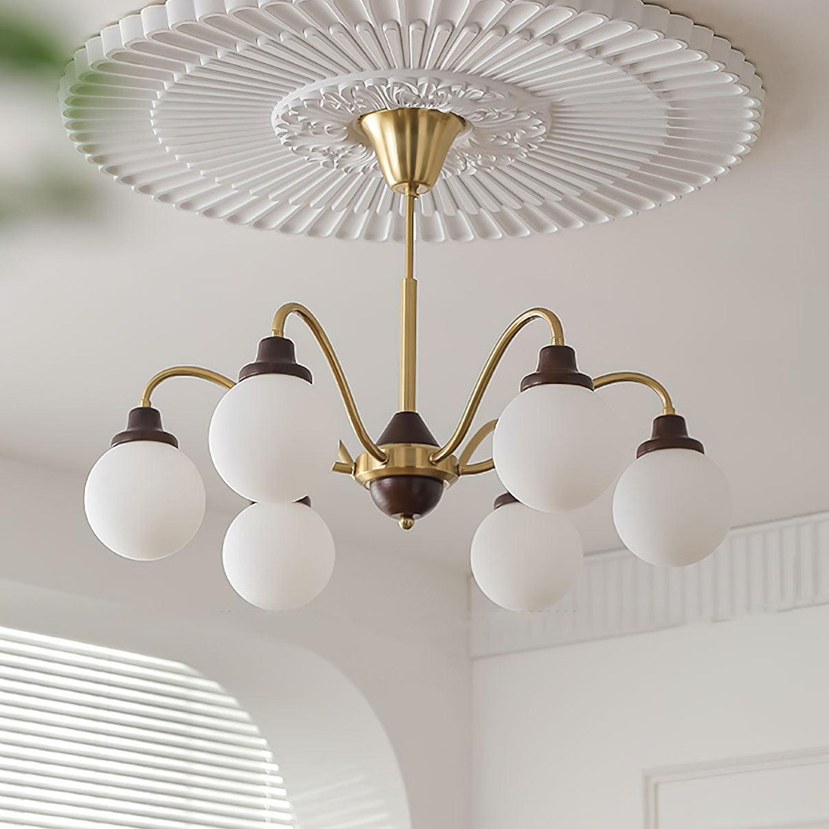 Solid Wood Magic Bean Curated Mouth-Blown Froste – structural canopy joint detail