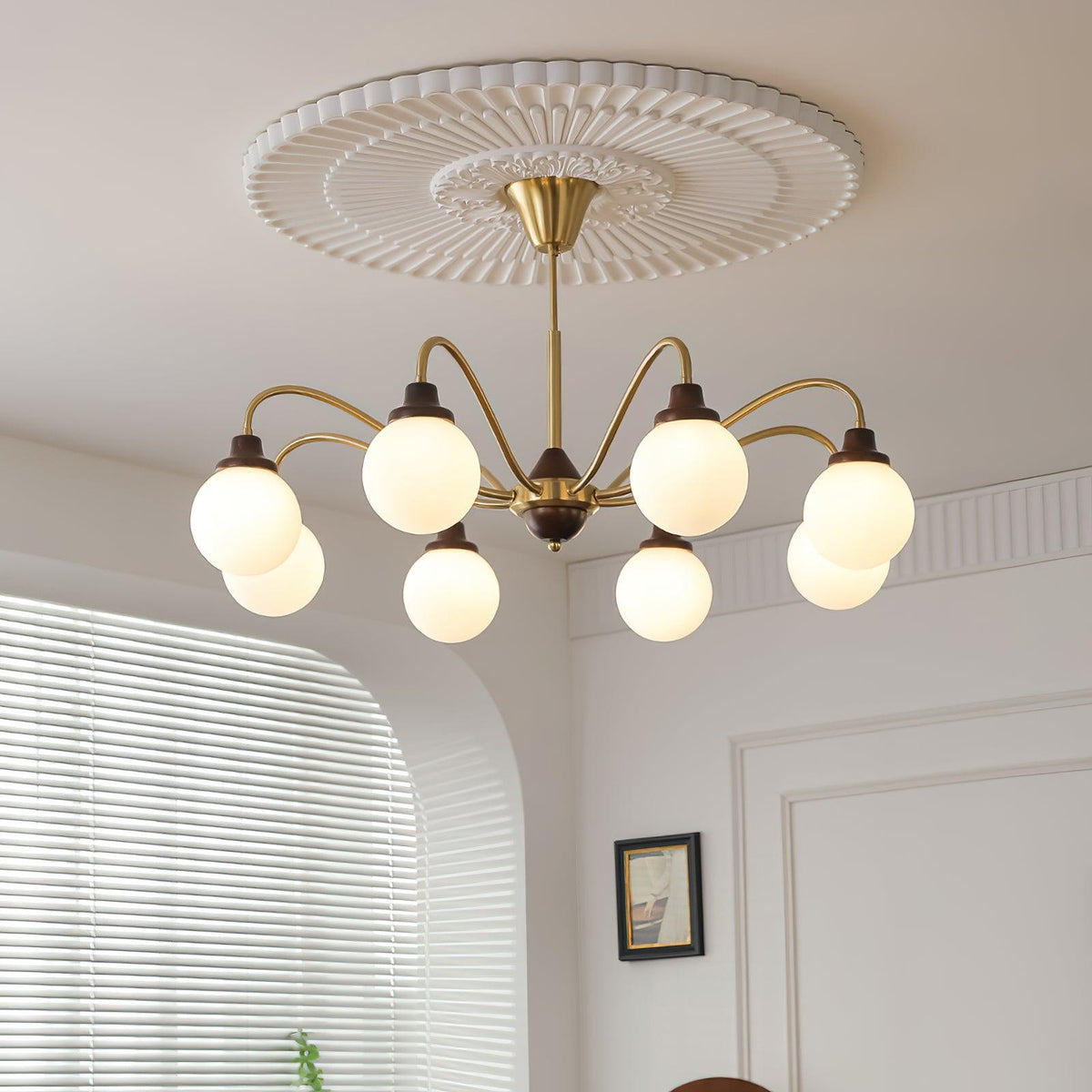 Solid Wood Magic Bean Curated Mouth-Blown Froste installed in residential dining space