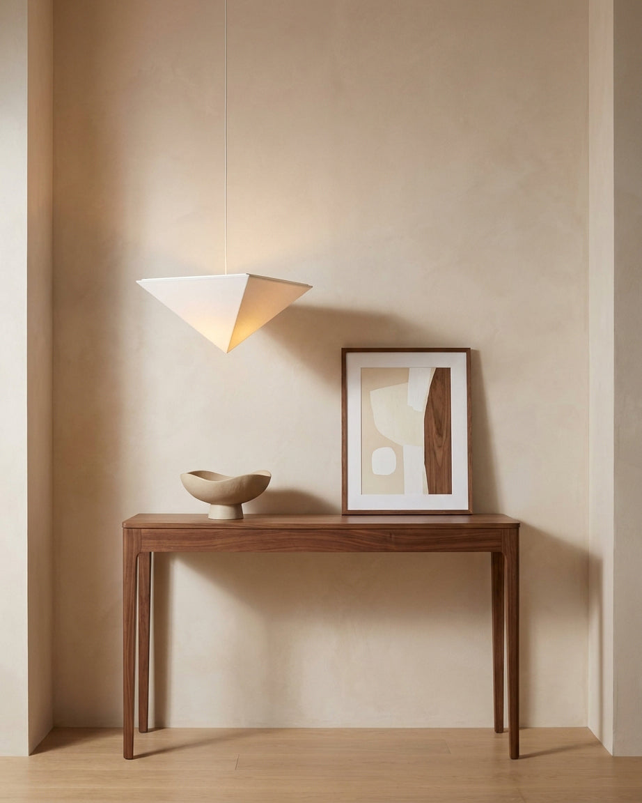 Solina Prism Curated Iron & Glass Pendant Light – unlit natural material contrast