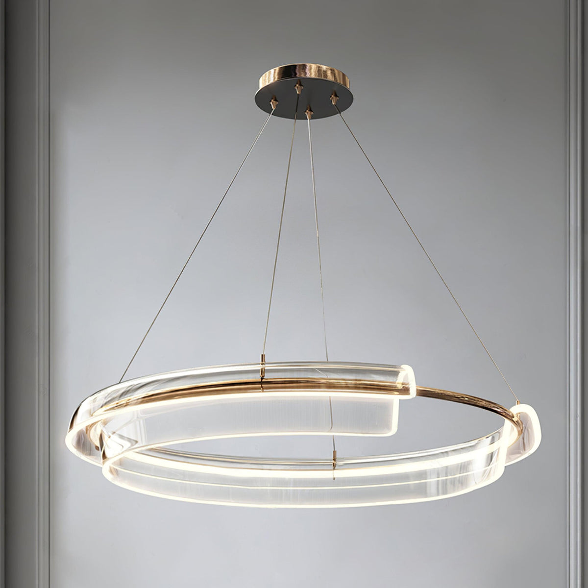 Solstice LED Curated Mouth-Blown Frosted Glass C warm illuminated room view