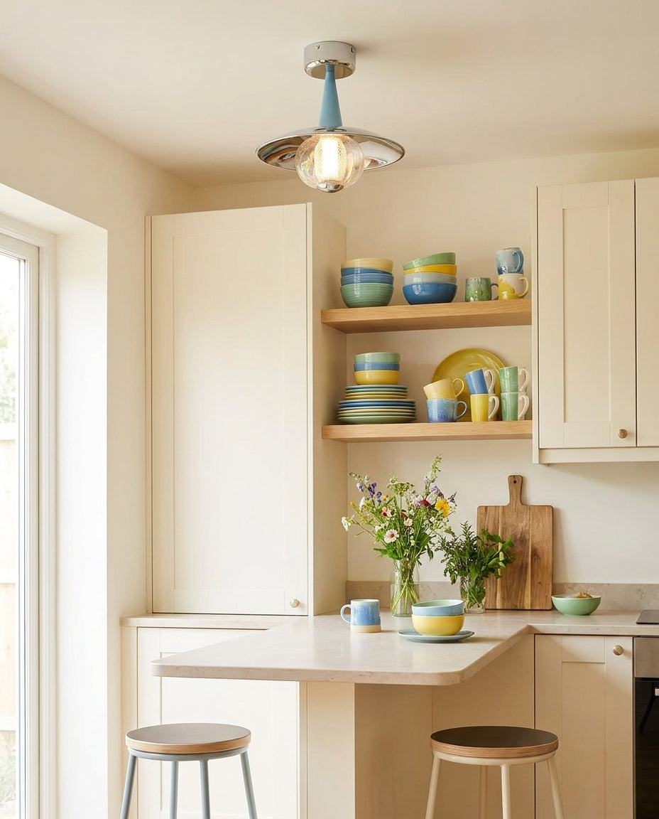 Solvane Curated Mouth-Blown Frosted Glass Flush warm illuminated room view