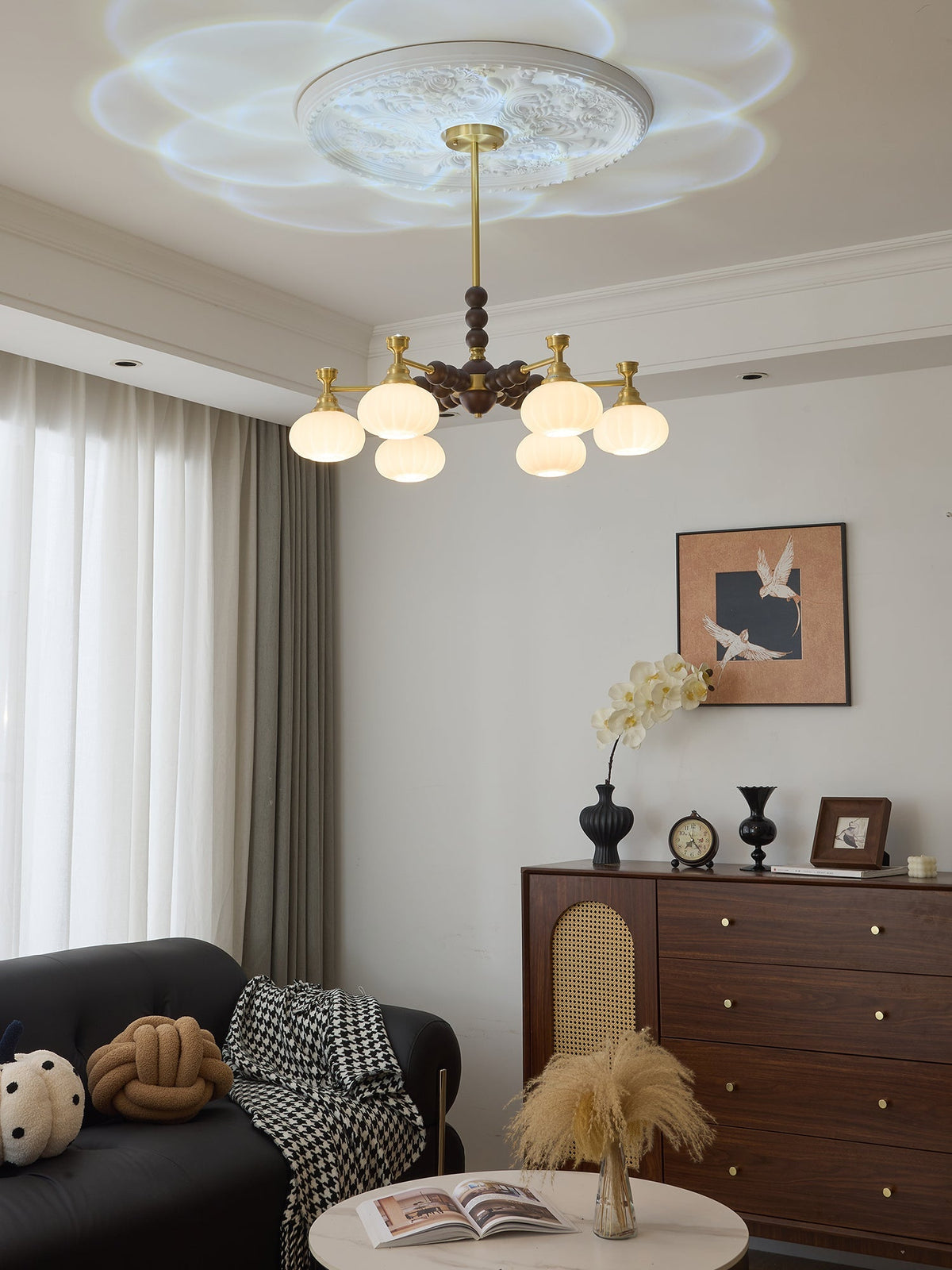 Solviento Curated Mouth-Blown Frosted Glass Chan – full fixture elevation view