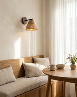 Sovara Rattan Curated Woven Rattan Wall Sconce – handcrafted surface texture