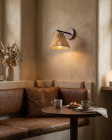 Sovara Rattan Curated Woven Rattan Wall Sconce – structural canopy joint detail