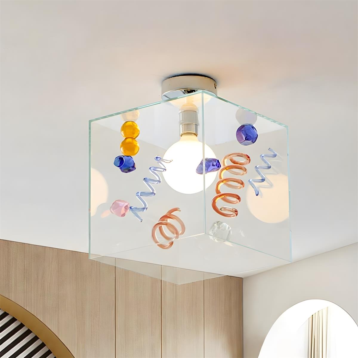 Spirielle Curated Amber Art Glass Flush Mount Ce – W 30cm x H 30cm  W 11.8 x H 11.8 finish configuration