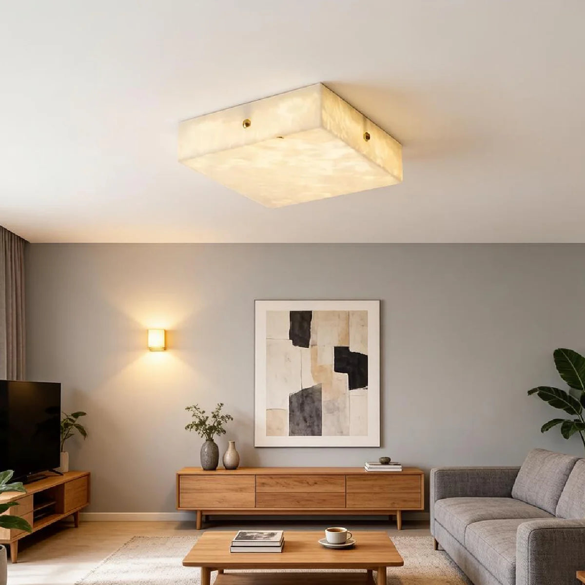 Full Brass Ceiling Light View 9 | Round Marble & Solid Brass Flush Mount Ceiling Light | Designer Minimalist Style | Eye-Comfort | JINSHE | JINSHE