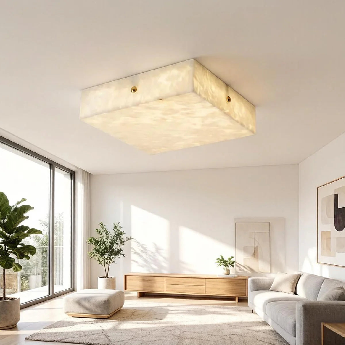 Full Brass Ceiling Light View 10 | Round Marble & Solid Brass Flush Mount Ceiling Light | Designer Minimalist Style | Eye-Comfort | JINSHE | JINSHE