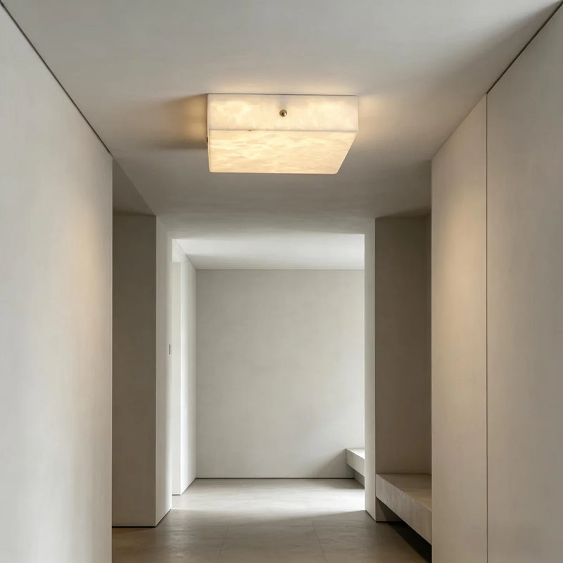 Full Brass Ceiling Light View 6 | Round Marble & Solid Brass Flush Mount Ceiling Light | Designer Minimalist Style | Eye-Comfort | JINSHE | JINSHE