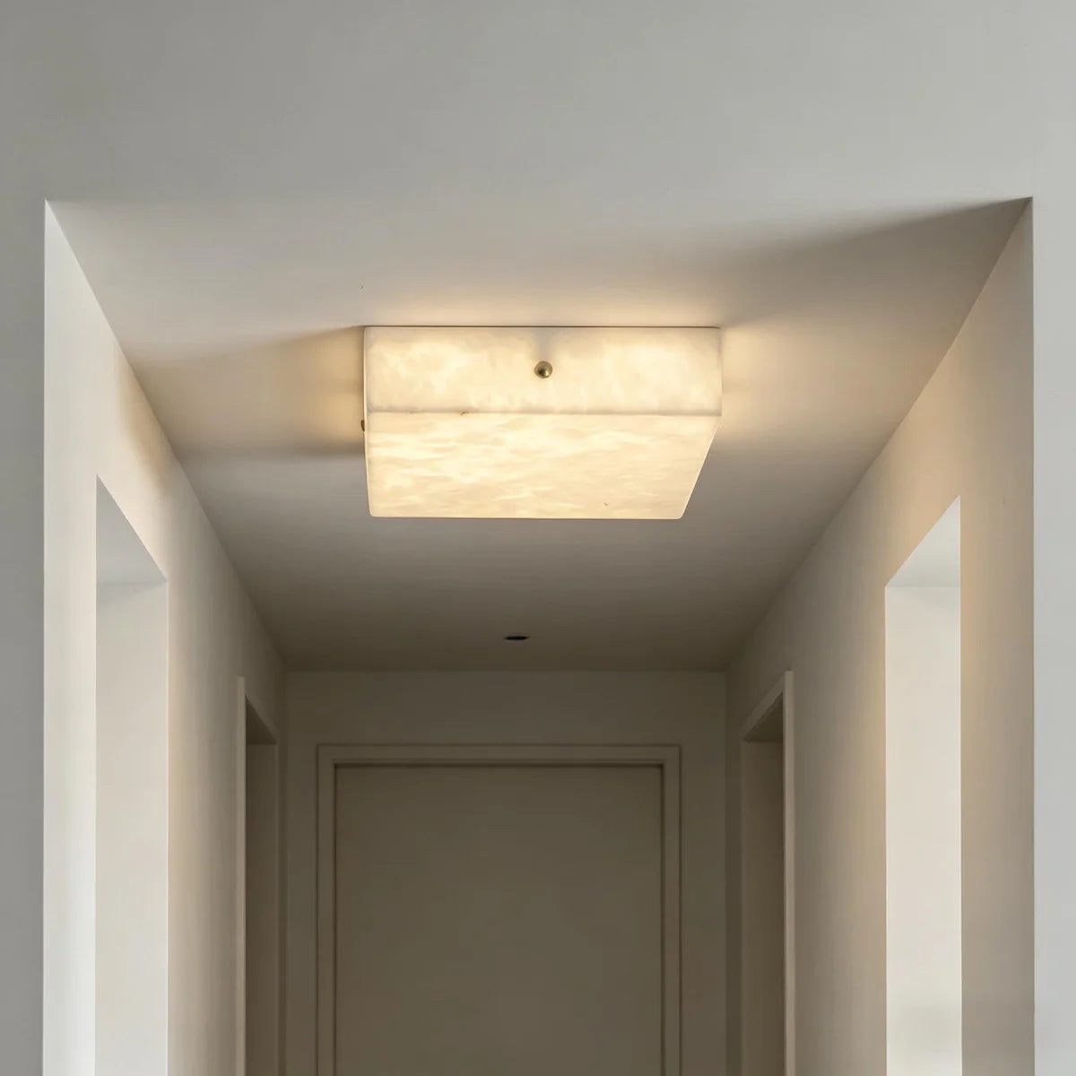Full Brass Ceiling Light View 7 | Round Marble & Solid Brass Flush Mount Ceiling Light | Designer Minimalist Style | Eye-Comfort | JINSHE | JINSHE