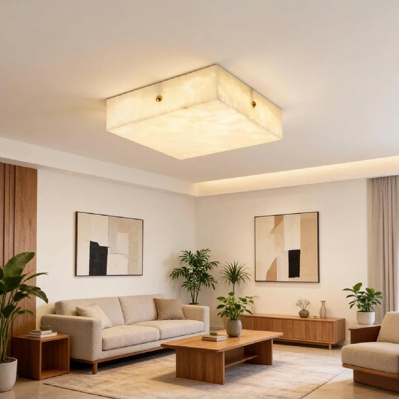Full Brass Ceiling Light View 4 | Round Marble & Solid Brass Flush Mount Ceiling Light | Designer Minimalist Style | Eye-Comfort | JINSHE | JINSHE