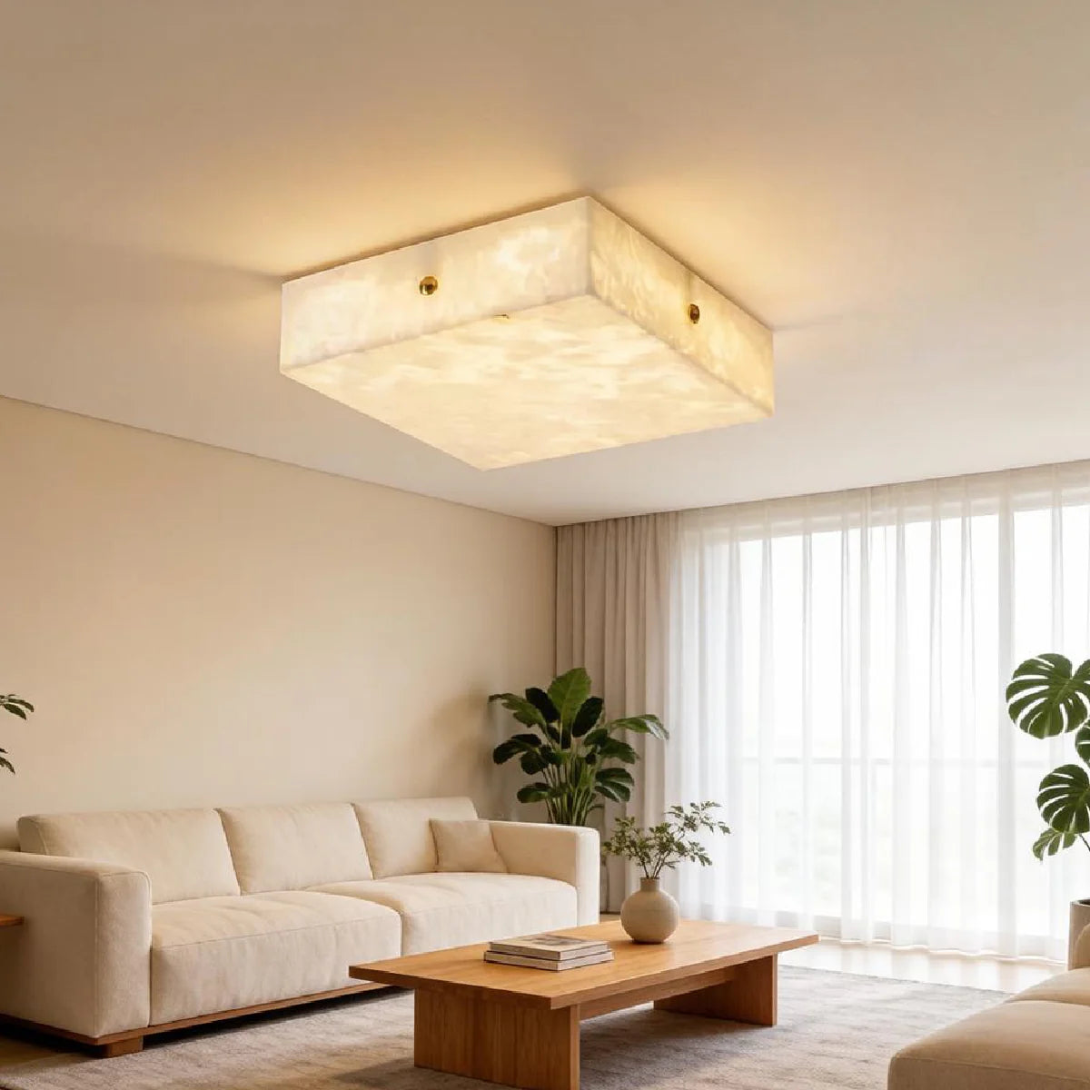 Full Brass Ceiling Light View 2 | Round Marble & Solid Brass Flush Mount Ceiling Light | Designer Minimalist Style | Eye-Comfort | JINSHE | JINSHE