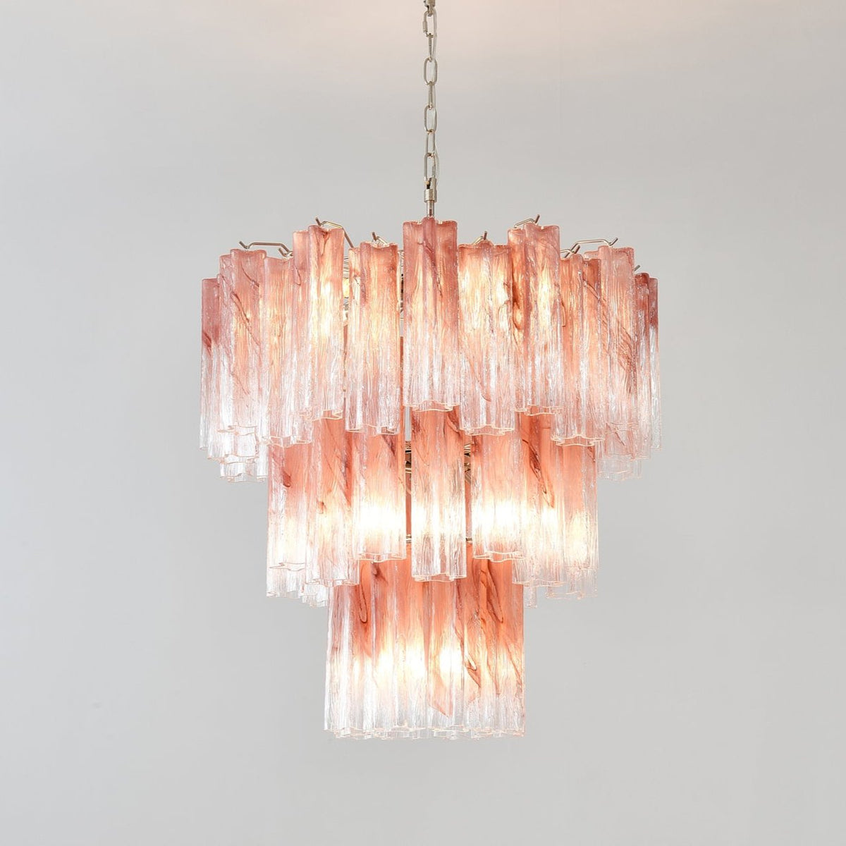 Pink Glass Tubes Curated Mouth-Blown Frosted Gla installed in residential dining space