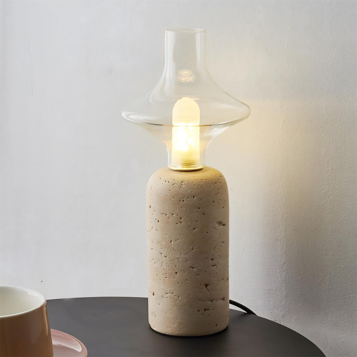 Stilla Orb Travertine Curated Yellow Travertine – Model A Dia 13cm x H 27cm  ∅ 5.1 x H 10. finish configuration