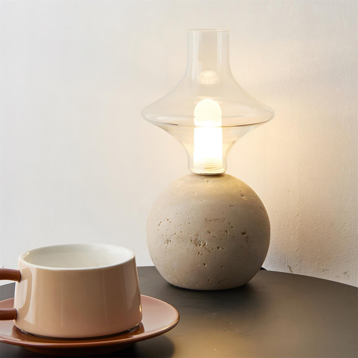 Stilla Orb Travertine Curated Yellow Travertine – Model B Dia 12cm x H 23cm  ∅ 4.7 x H 9 finish configuration