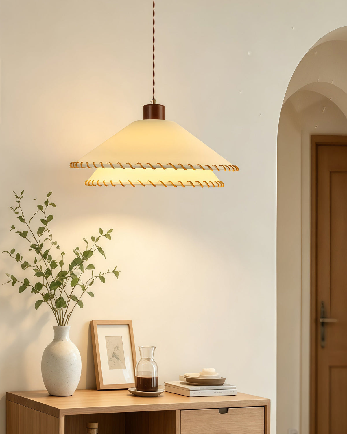 Stitchford Curated Solid Hardwood Pendant Light – unlit natural material contrast