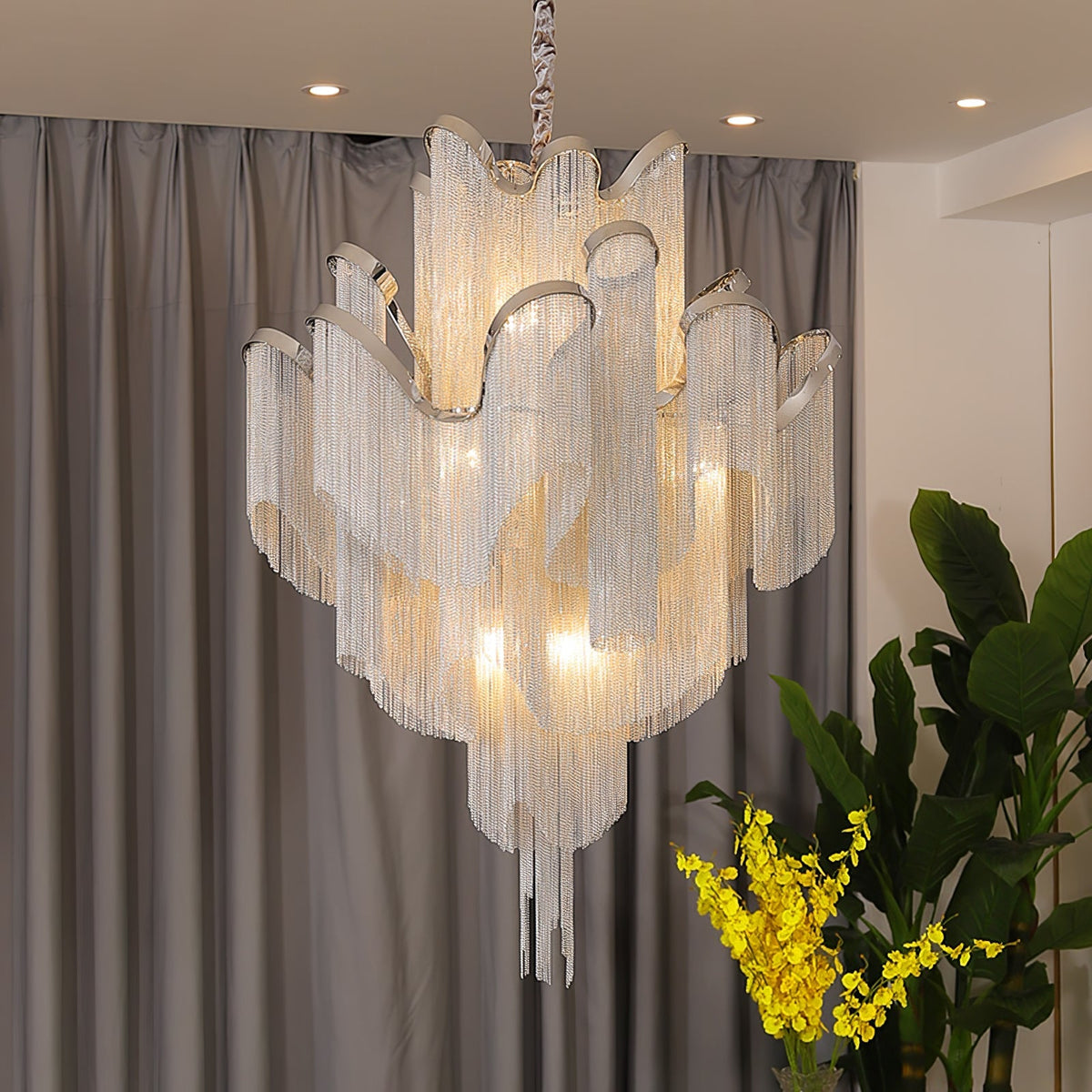 Stream Chain Curated Mouth-Blown Frosted Glass C installed in residential dining space