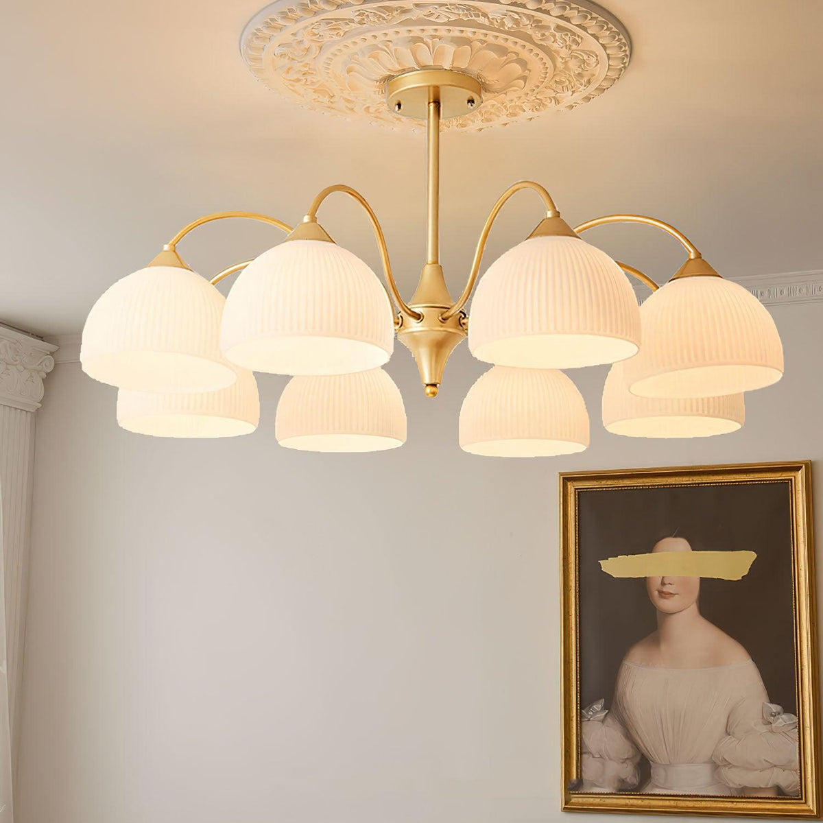 Striped Glass Bowl Curated Mouth-Blown Frosted G installed in residential dining space