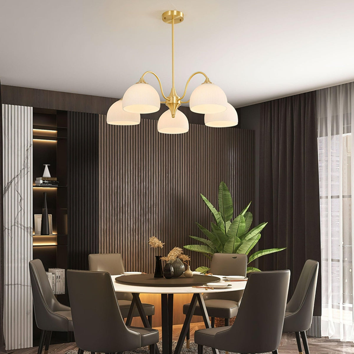 Striped Glass Bowl Curated Mouth-Blown Frosted G – illuminated warm ambiance setting