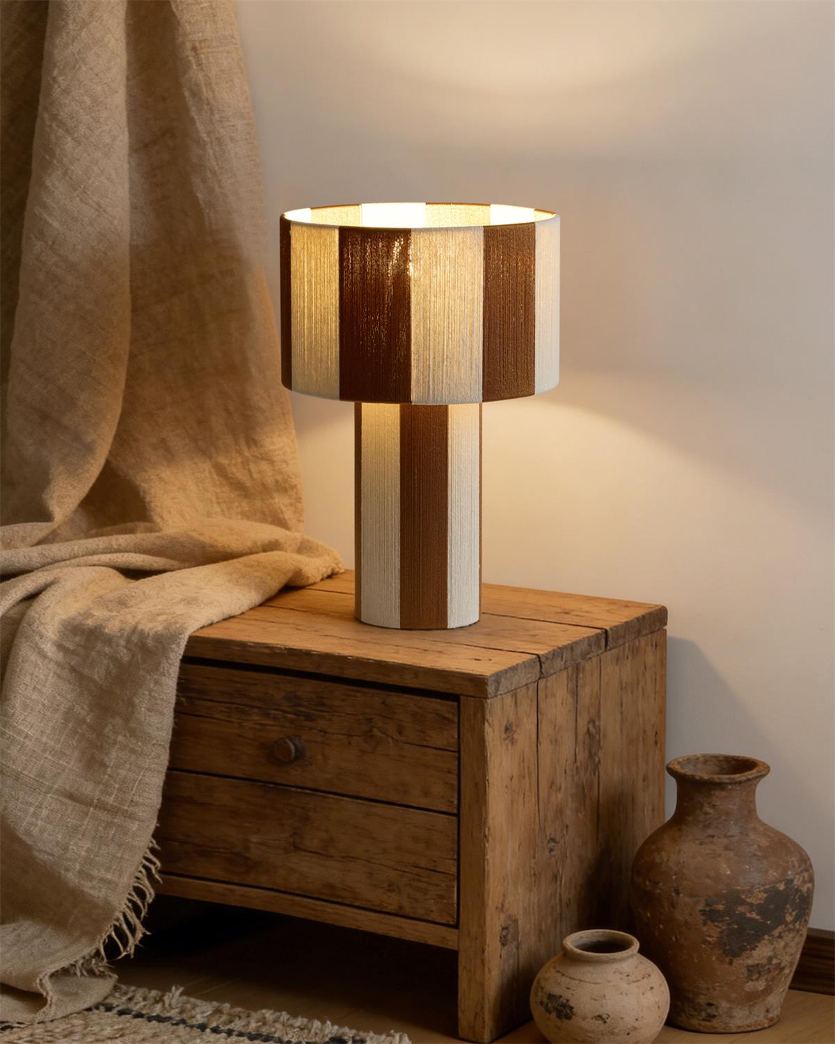 Strivelle Curated Iron & Glass Table Lamp warm illuminated room view