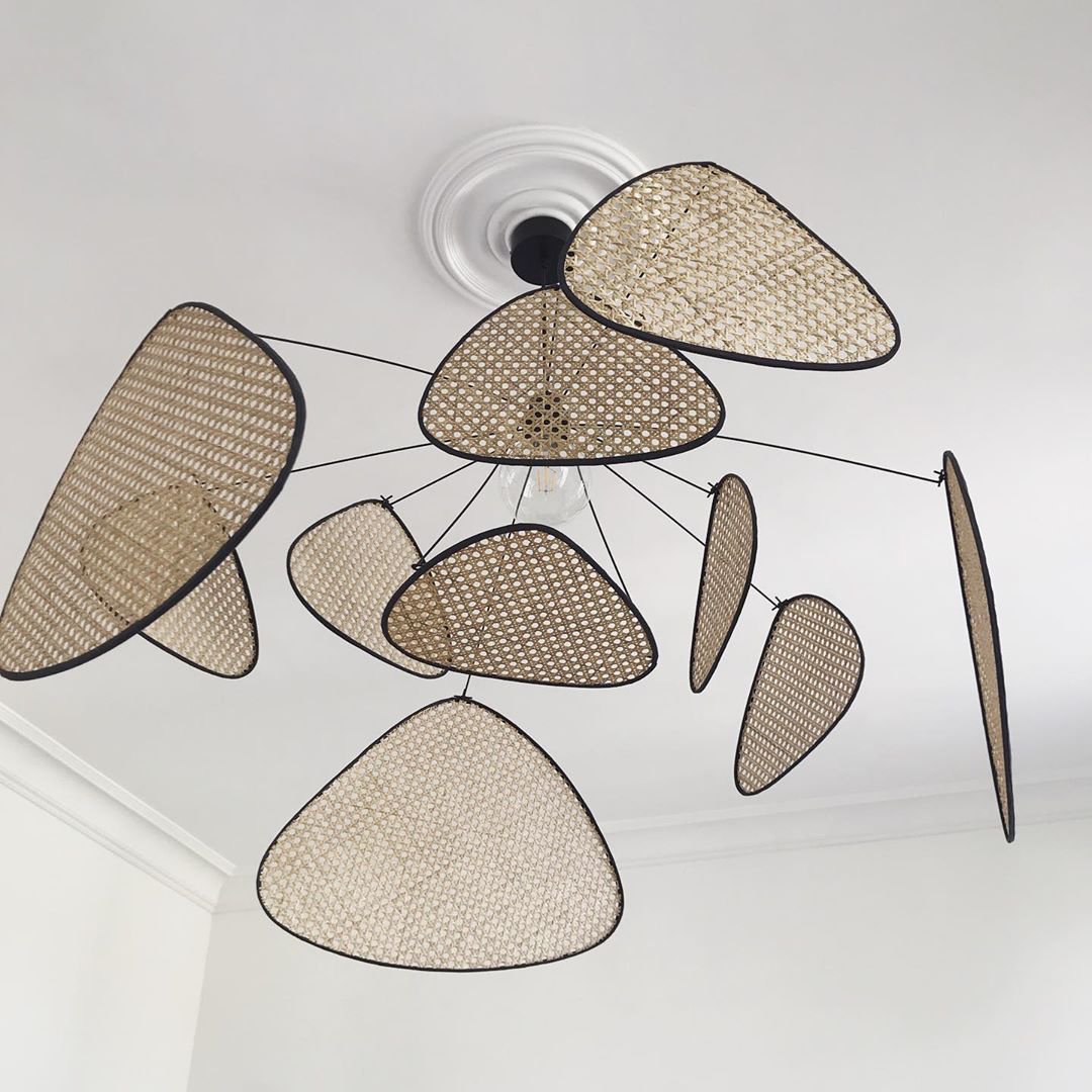 Screen Cannage Curated Woven Rattan Chandelier – dimensional scale reference