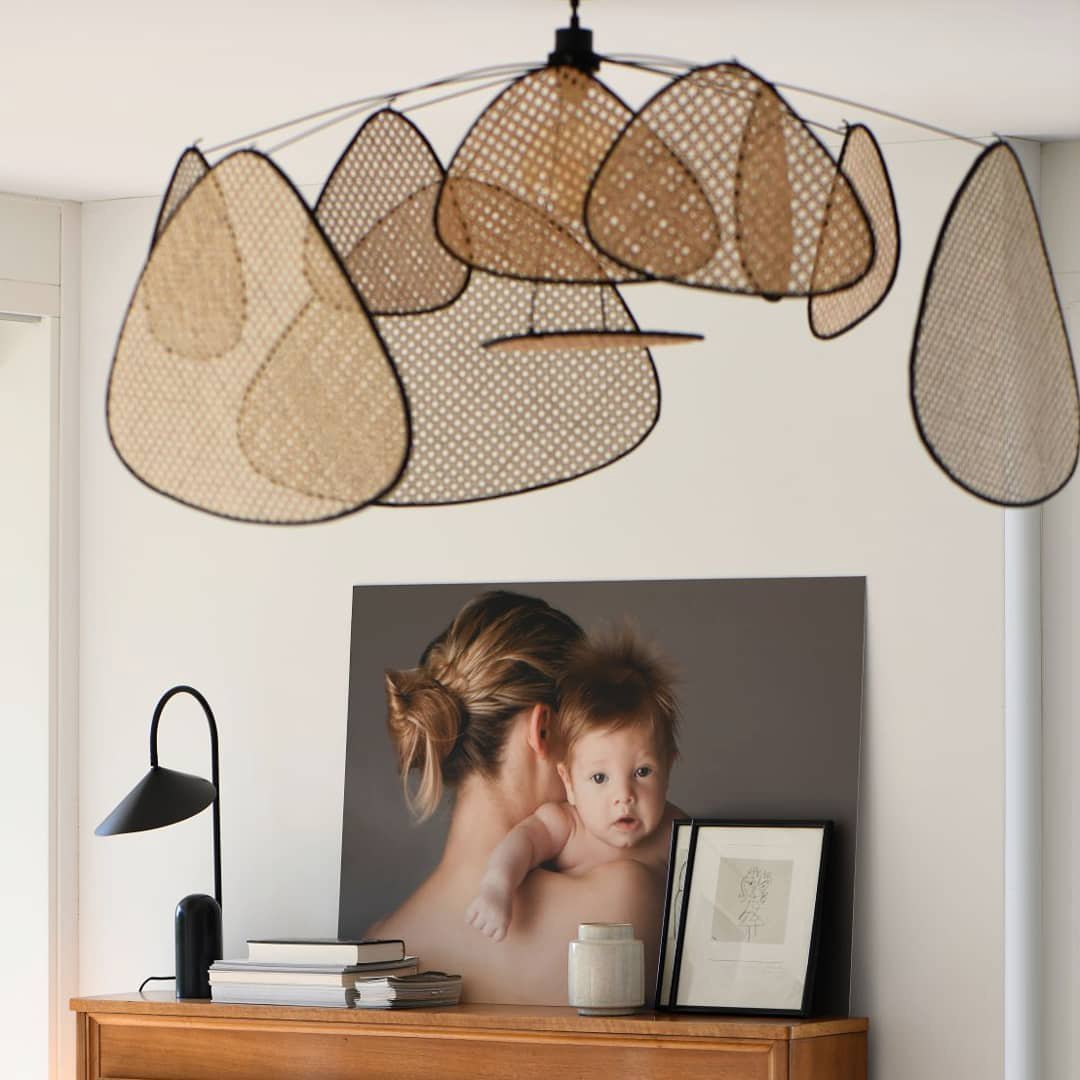 Screen Cannage Curated Woven Rattan Chandelier – handcrafted surface texture
