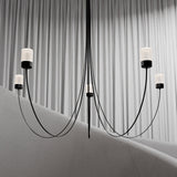 Swaying Curated Mouth-Blown Frosted Glass Chande – illuminated warm ambiance setting