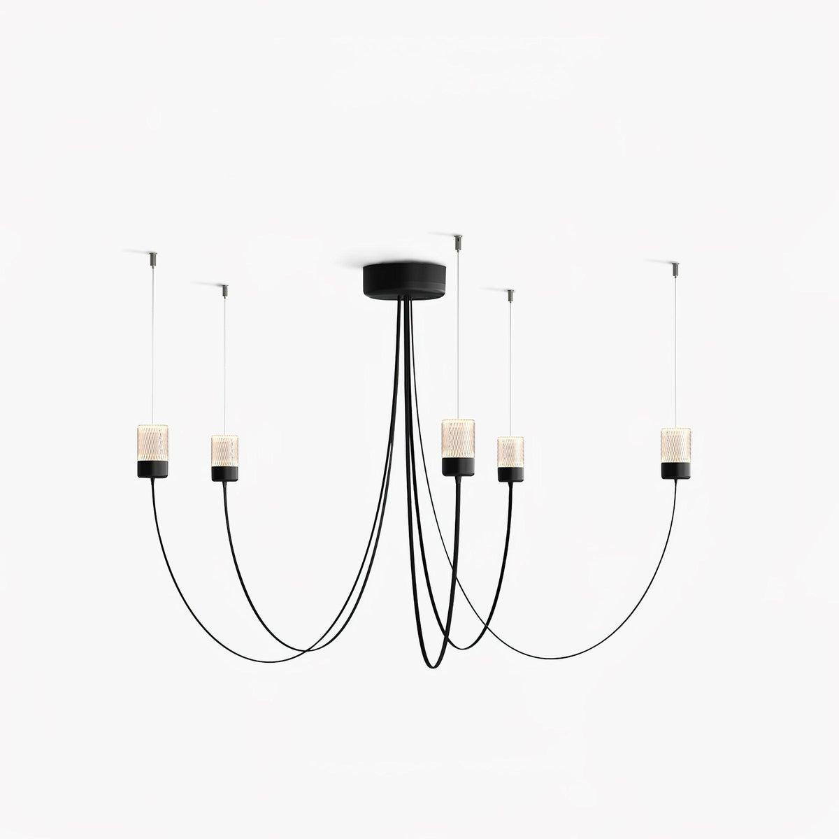 Swaying Curated Mouth-Blown Frosted Glass Chande – spatial dining room perspective