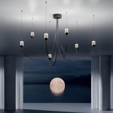 Swaying Curated Mouth-Blown Frosted Glass Chande – full fixture elevation view