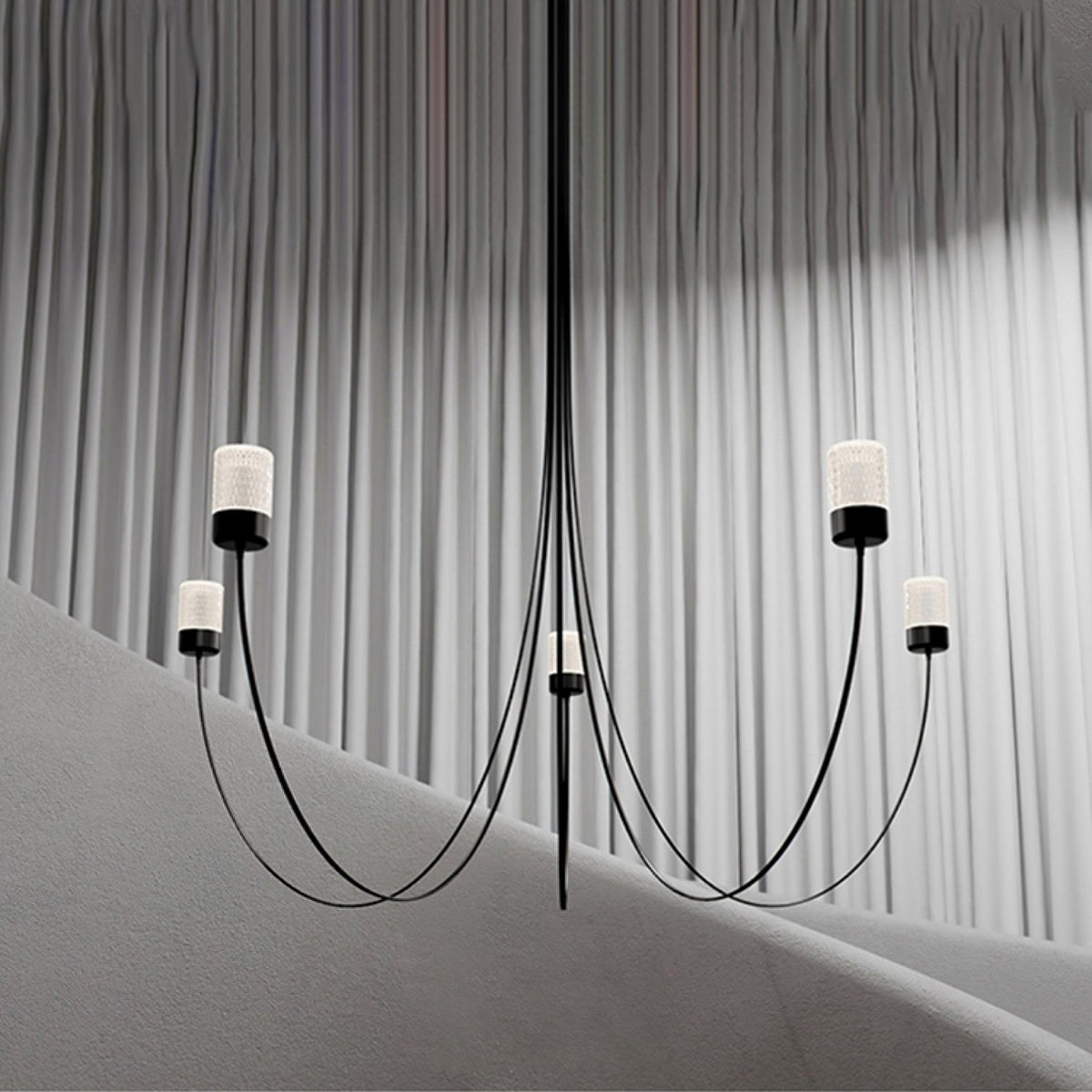 Swaying Curated Mouth-Blown Frosted Glass Chande – side angled contour profile