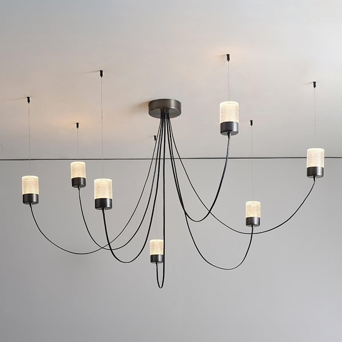 Swaying Curated Mouth-Blown Frosted Glass Chande – architectural ceiling profile
