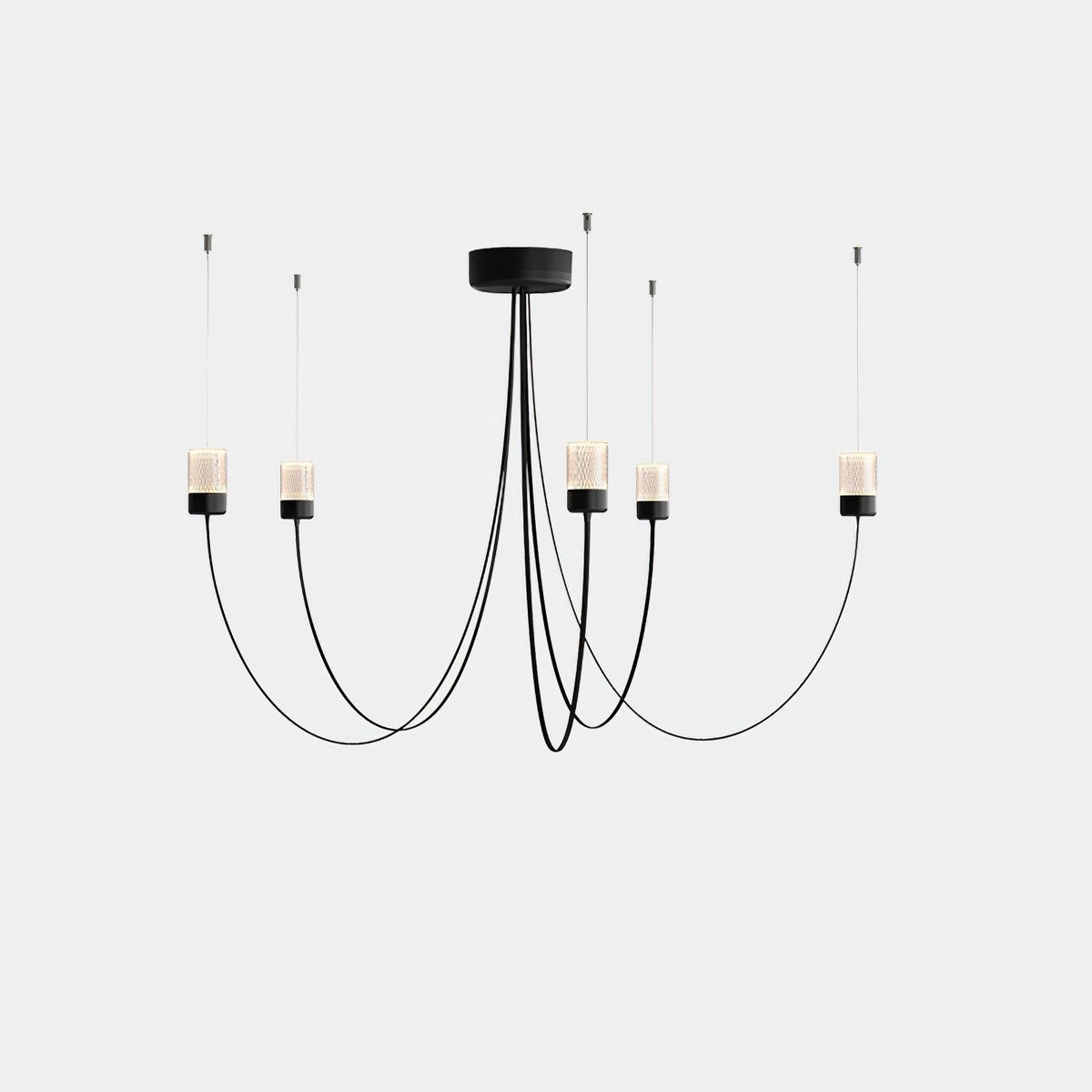 Swaying Curated Mouth-Blown Frosted Glass Chande – illuminated warm ambiance setting #1