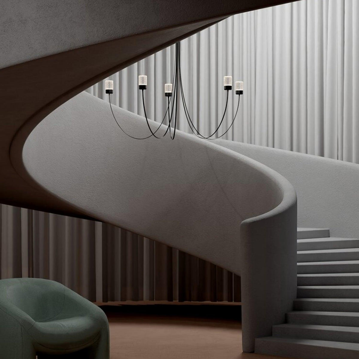 Swaying Curated Mouth-Blown Frosted Glass Chande – handcrafted surface texture