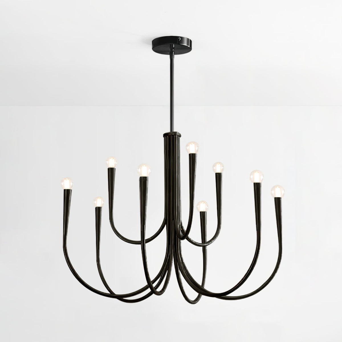Swoop Arm Curated Mouth-Blown Frosted Glass Chan – 3+6 heads ∅ 31.5 x H 19.7 finish configuration