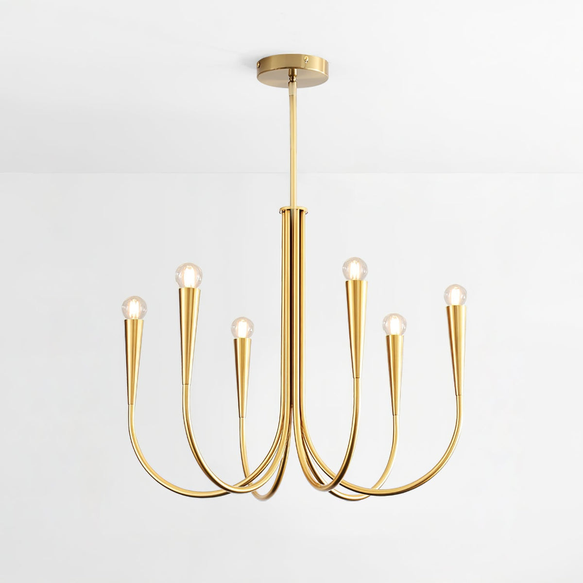 Swoop Arm Curated Mouth-Blown Frosted Glass Chan – illuminated warm ambiance setting #1