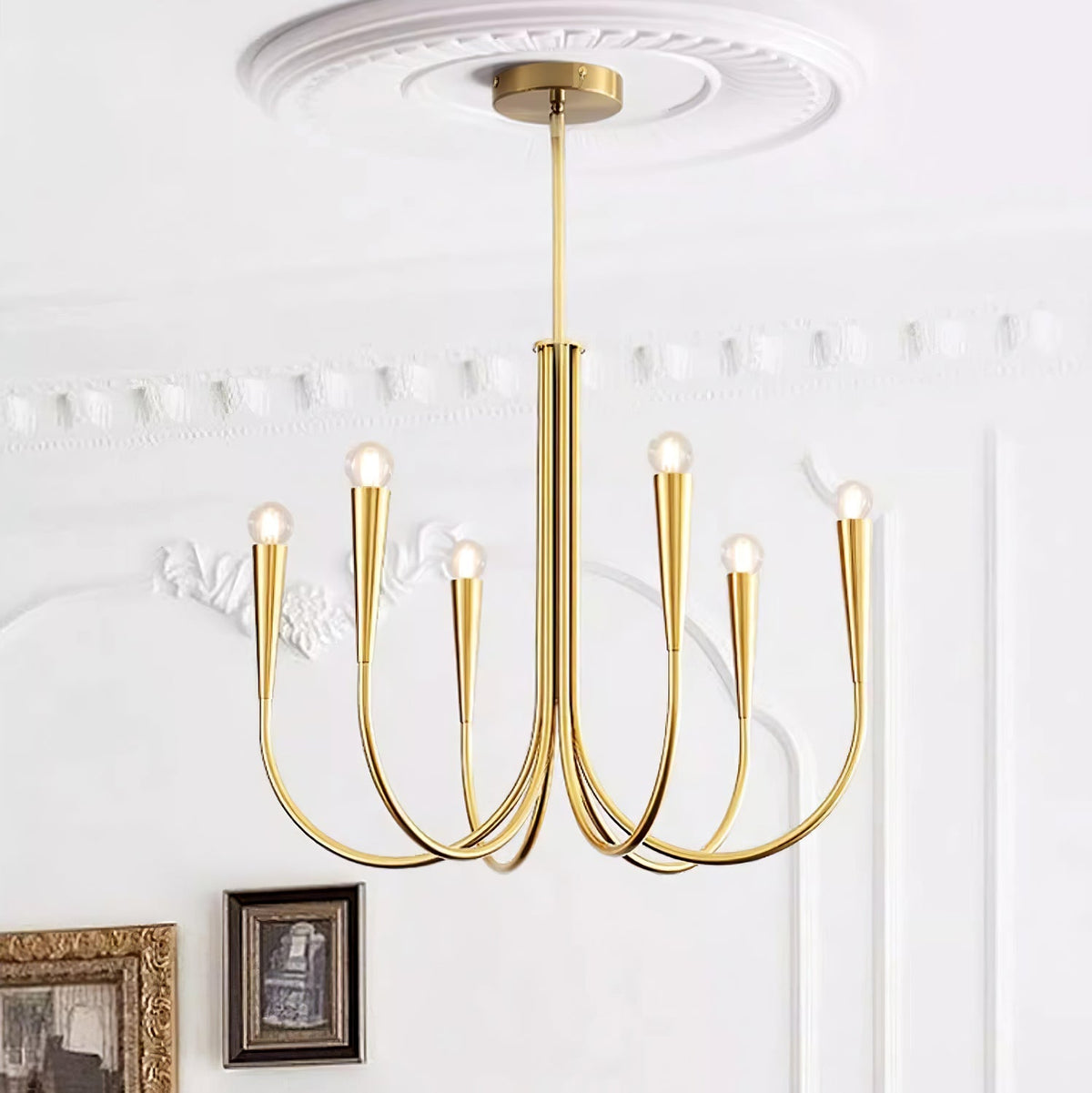 Swoop Arm Curated Mouth-Blown Frosted Glass Chan – structural canopy joint detail