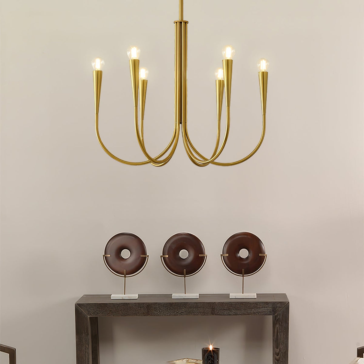 Swoop Arm Curated Mouth-Blown Frosted Glass Chan – illuminated warm ambiance setting