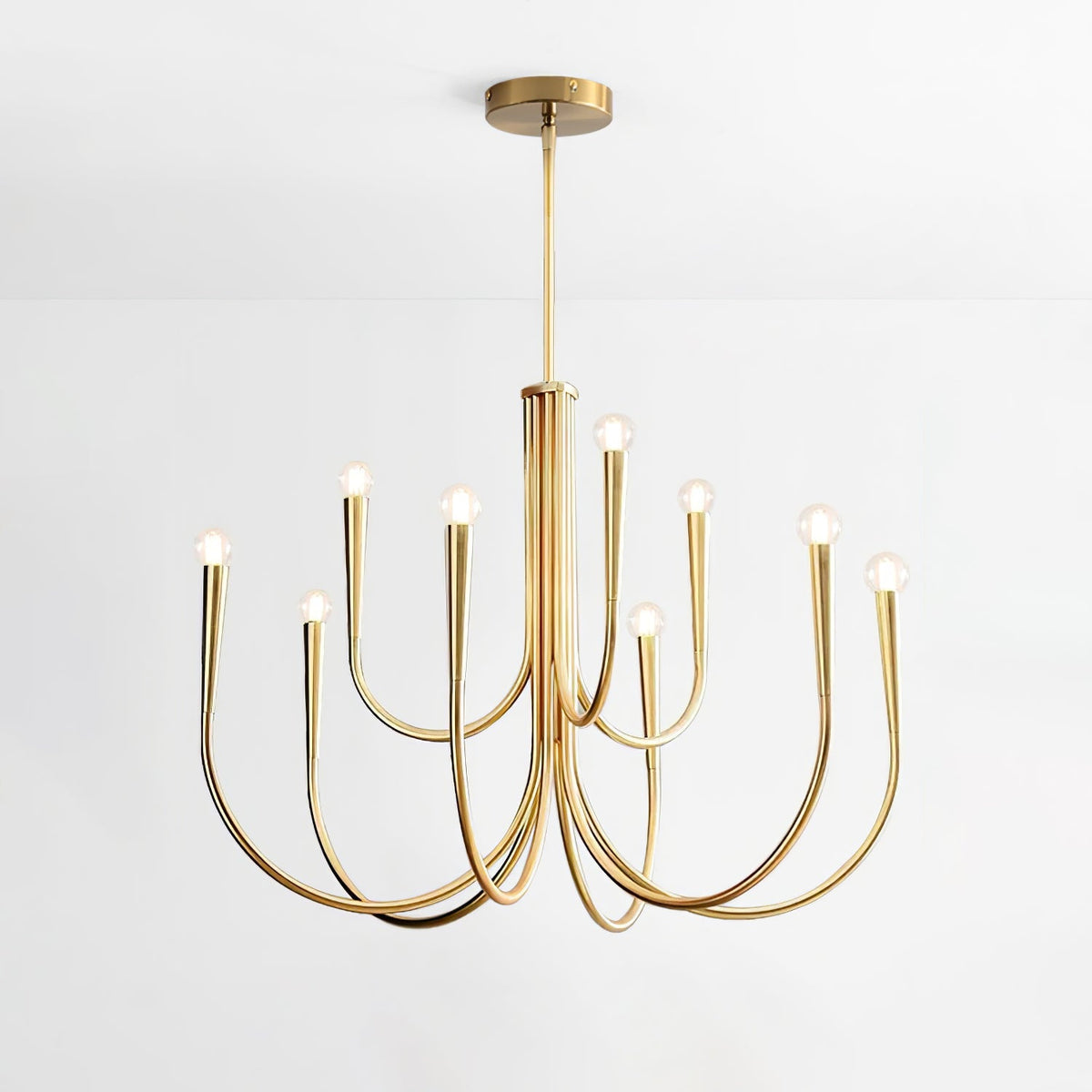 Swoop Arm Curated Mouth-Blown Frosted Glass Chan – full fixture elevation view