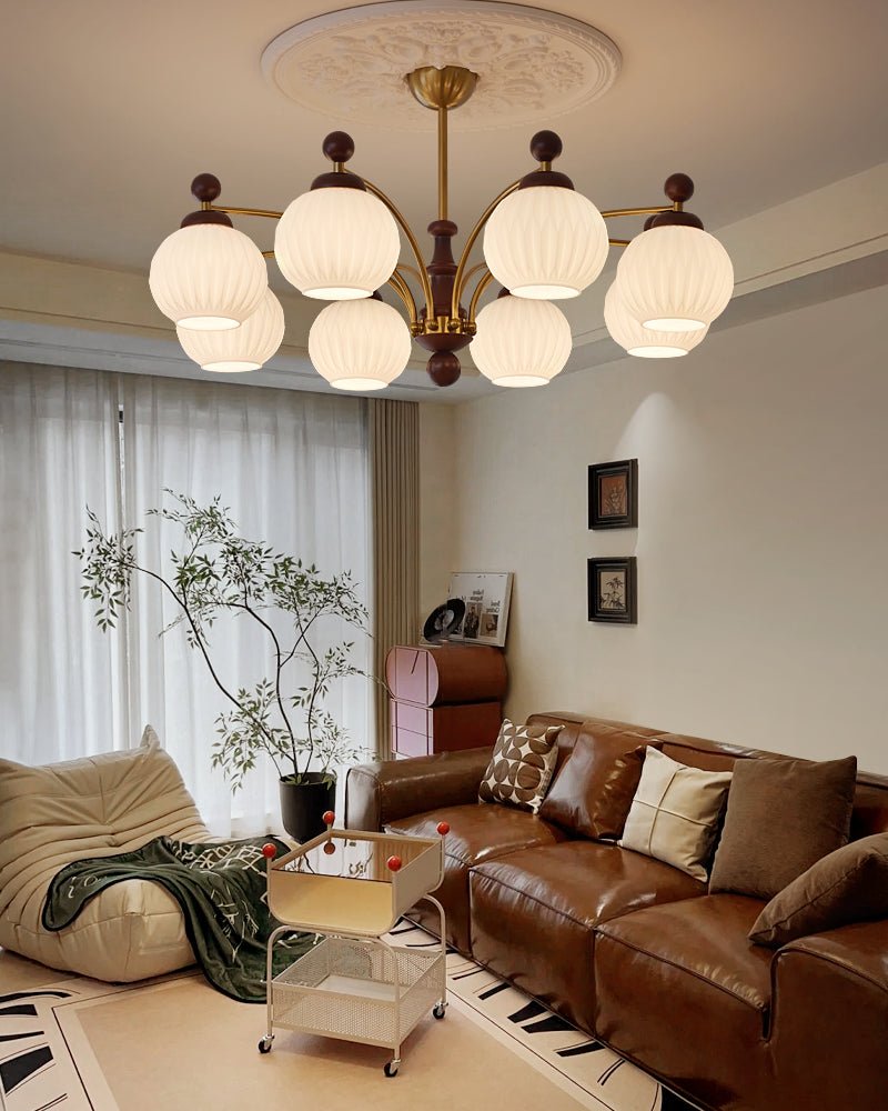 Sylvan Orb Curated Mouth-Blown Frosted Glass Cha – illuminated warm ambiance setting